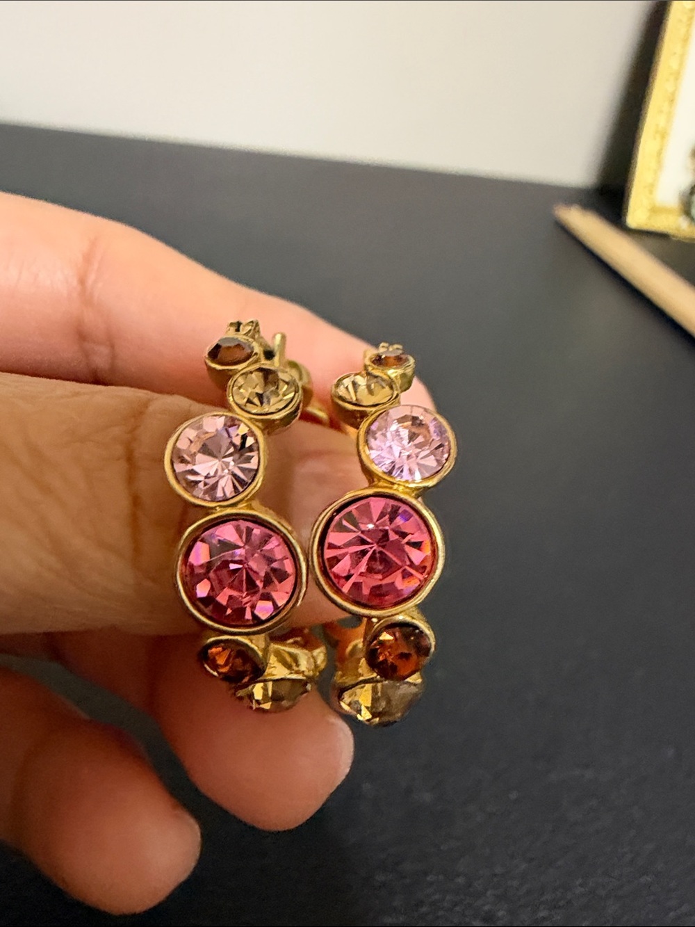 Napier Elegant Gold Hoop Earrings with Pink Crystal Accents
